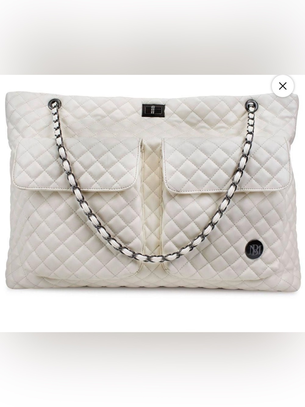 Badgley Mischka Diana XL Faux Leather Tote Weekender Travel Bag-Cream